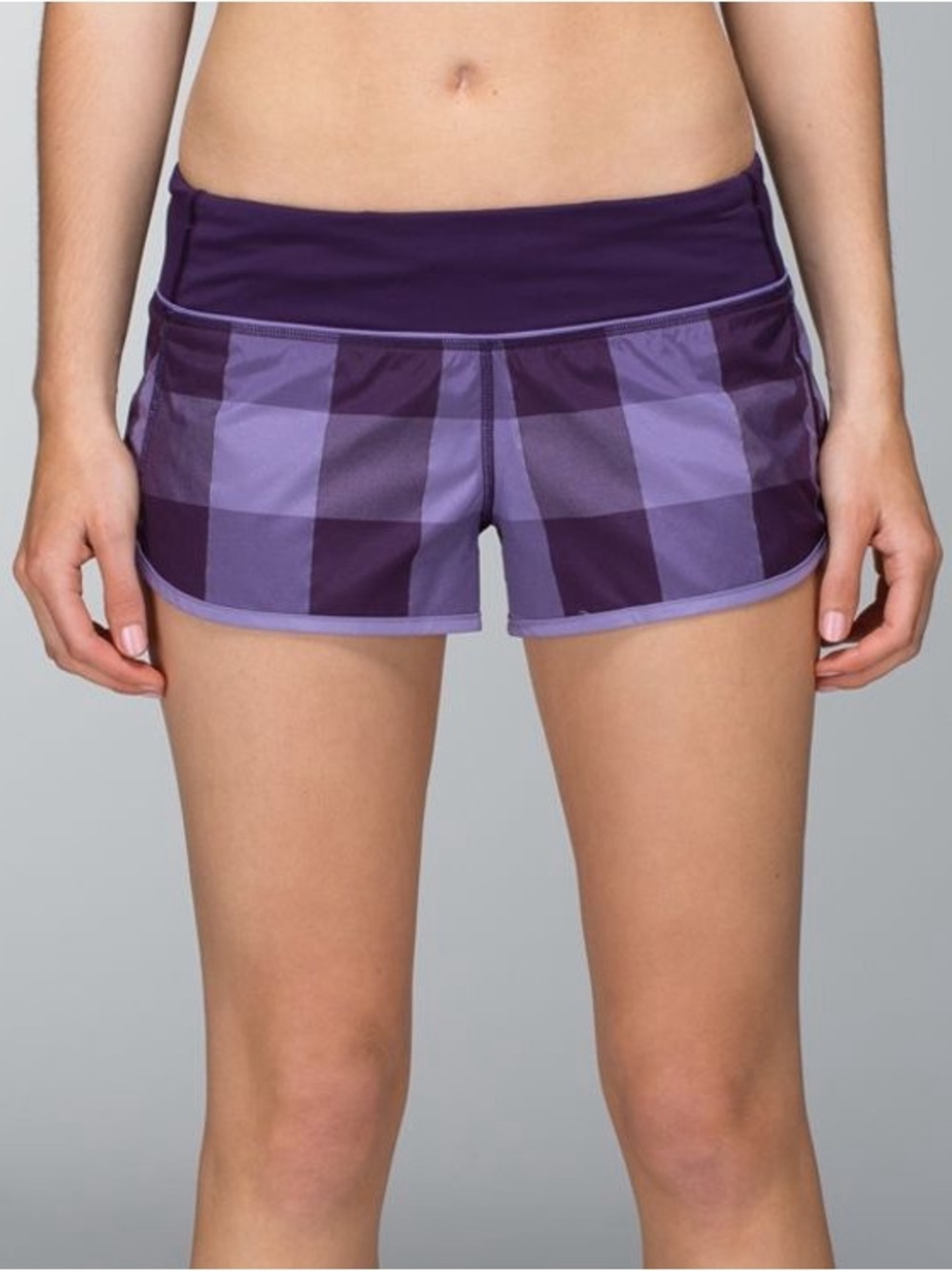 Lululemon Speed Shorts Purple 2-Way Stretch Gros Gingham Reflective Size 10